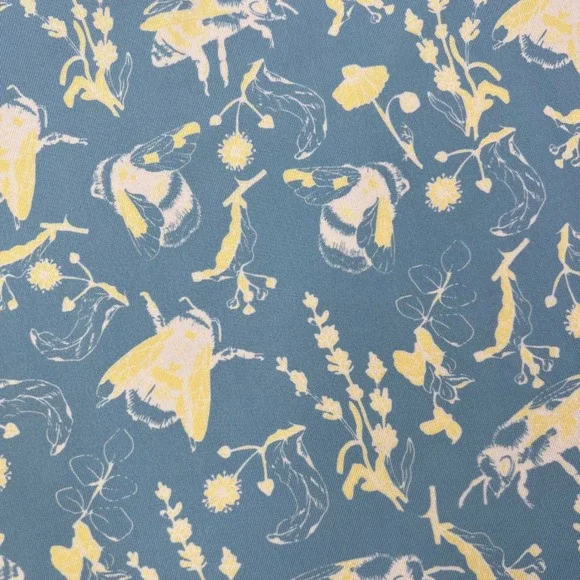 Waggle Buzzin Polo Shirt Men XL Blue Yellow Bee Floral Print Performance Stretch - Picture 5 of 9